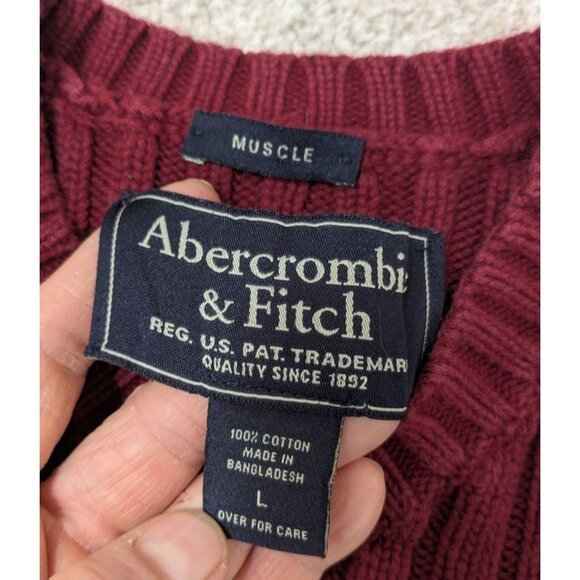 Abercrombie & Fitch Mens Muscle Sweater Large Burgundy Ribbed Y2K Preppy V-Neck - Picture 2 of 8